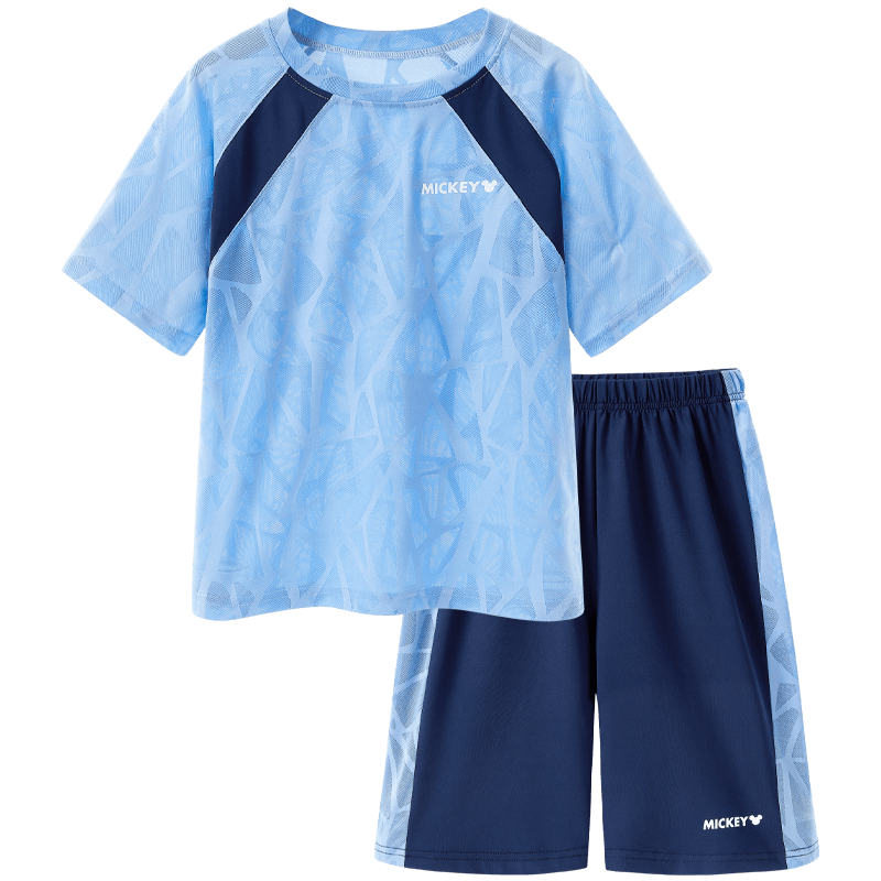 Disney Boys' Summer Sports Set, New Boy's Ice Silk Short-Sleeve Shorts Two-Piece Set, Summer PBZPL3131, Light Blue, 140