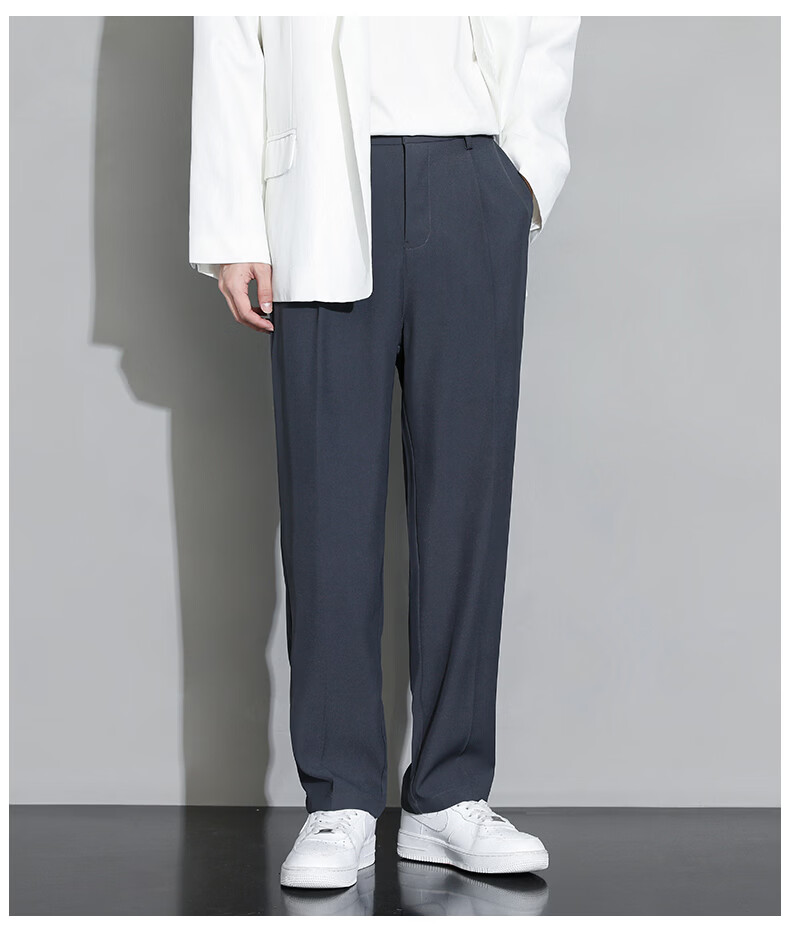 MULINSEN Men's Casual Straight-Leg Dress Pants Solid Color Simple Versatile Black 4XL 17