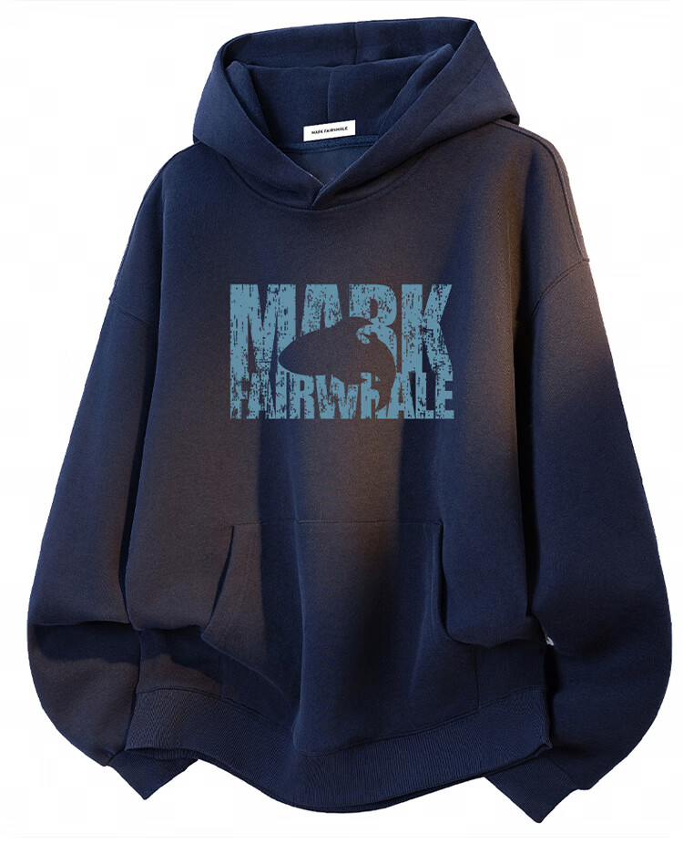 MARK FAIRWHALE Men's Hooded Sweatshirt Spring and Autumn Loose Printed Jacket Casual Couple's Deep Blue 2XL 2