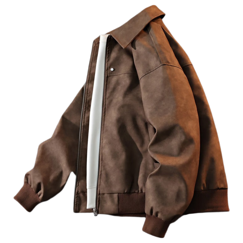 POUM American Vintage Leather Jacket Men's Autumn Winter Casual Trendy Biker Jacket FKS739 Brown XL