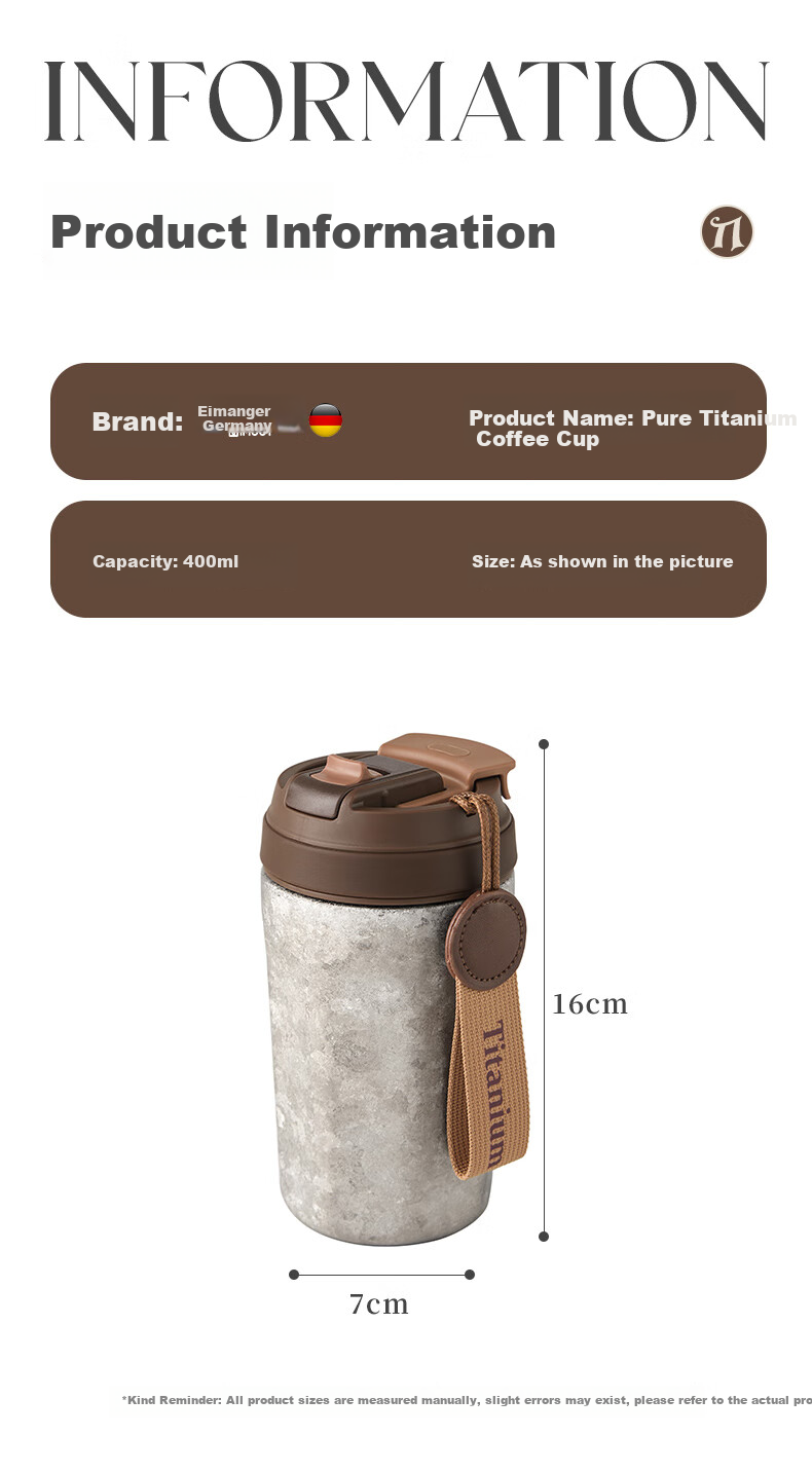 IMOGY Pure Titanium Insulated Mug Women's High-Value Portable Coffee Cup Large Capacity Thermos Straw Cup 15