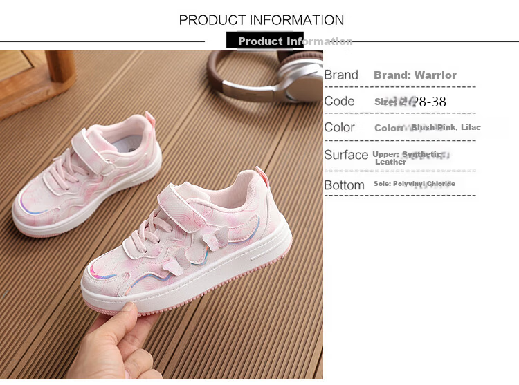 Warrior Girls' Princess Style Casual Sneakers Children's Sports Shoes School Shoes WZ(CL)-1971 Rouge Pink Size 34 2