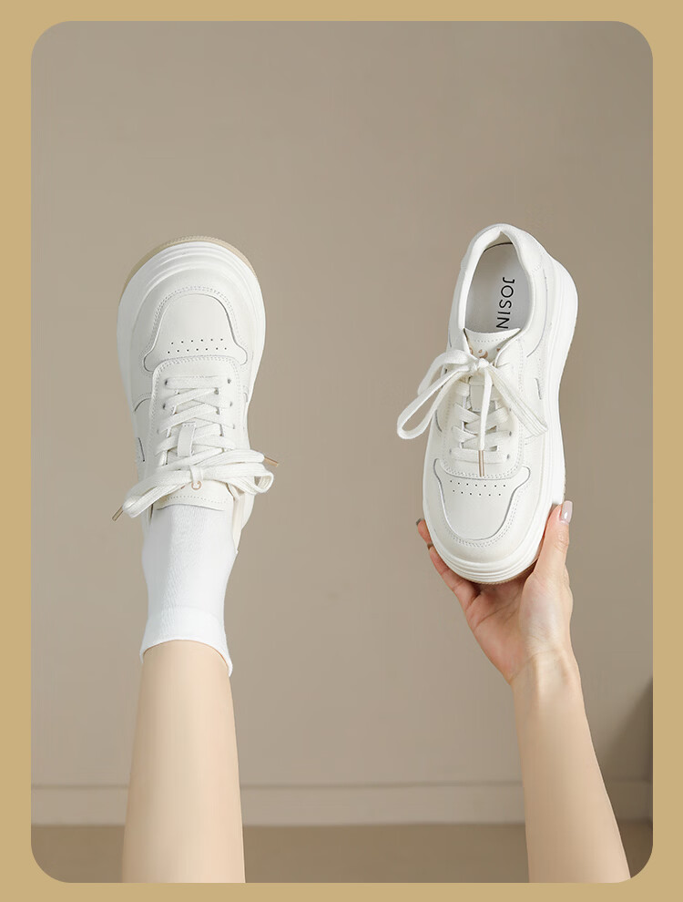 Zhuoshini Self-operated Thick-soled Women's White Sneakers 2026 Spring New Retro Casual Shoes Off-white Size 39 5