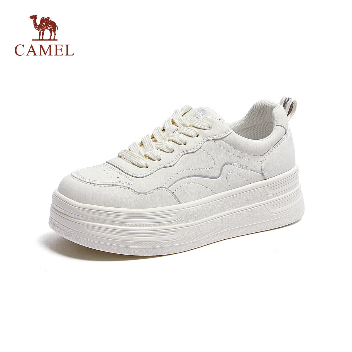 CAMEL Women's Layered Sneakers 2nd Gen Casual Patchwork Sport Shoes Thick Sole L26S255142 Off-White Size 35
