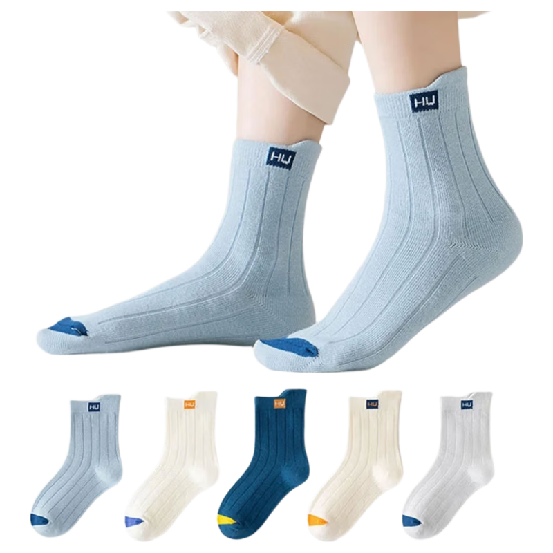 Mian Manman Boys' Cotton Socks Autumn Winter Antibacterial Mite-Resistant Mid-Calf Breathable Xinjiang Cotton 6 Pairs
