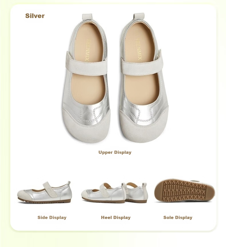 TEENMIX Mary Jane Women's Shoes Same Style as Zhang Ruonan Mall Version Flat Comfortable Casual Leather Shoes Silver 38 14