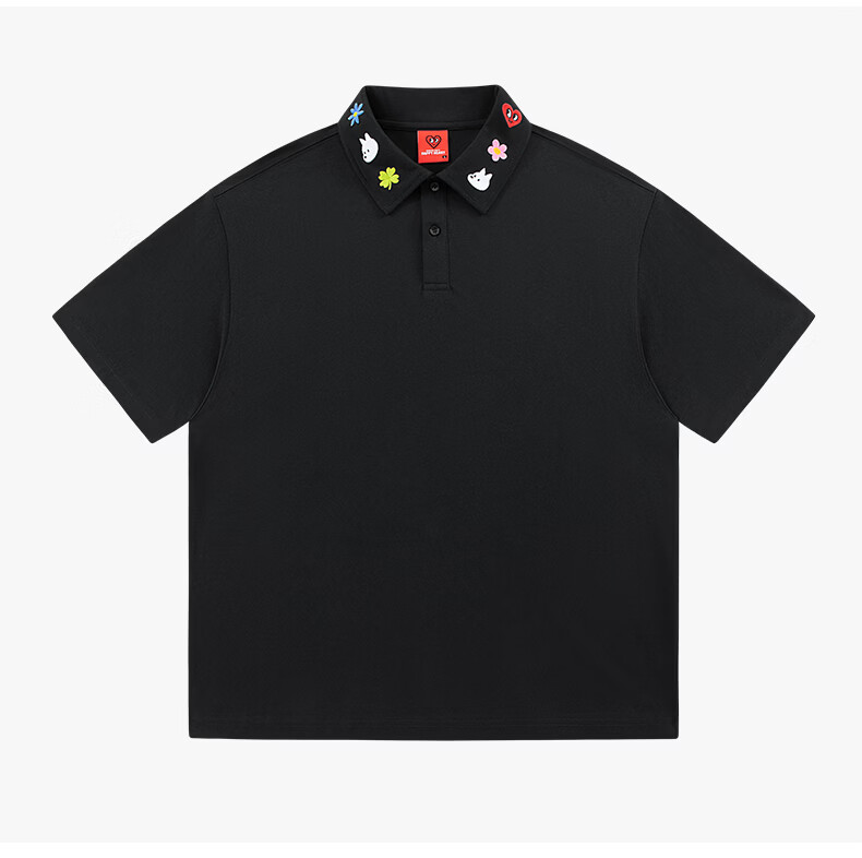 Charles Peach Heart Fresh Collar Cute Embroidered Couple Pure Cotton Short Sleeve Polo Shirt Unisex Casual Light Heather Gray XL 8