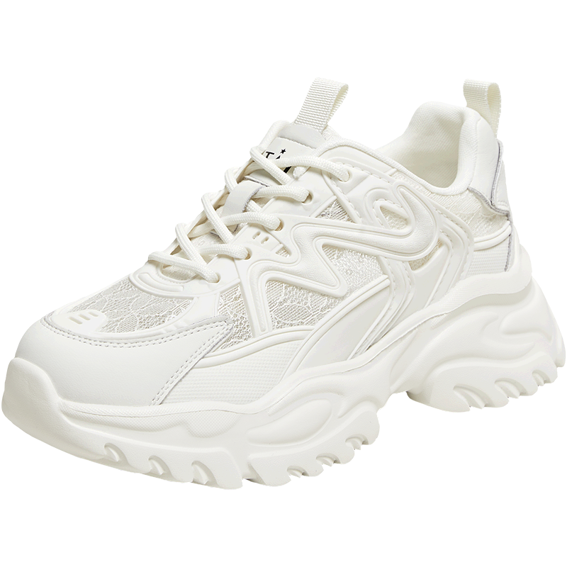 TATA Women's Thick-Soled Dad Sneakers Mesh Breathable White Sports Shoes Lightweight Summer WOG18 AM5 Beige Size 38