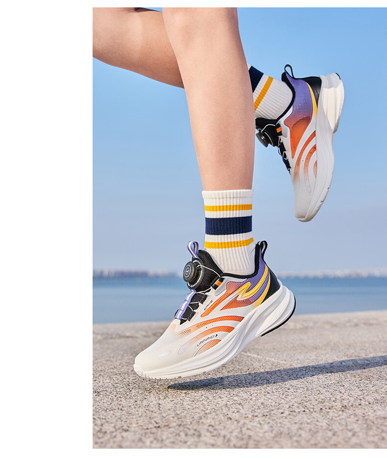 ERKE Kids Unisex Shock-Absorbing Sports Shoes Children's Dial Buckle Lightweight Running Shoes White/Summer Coconut Blue Size 36 27
