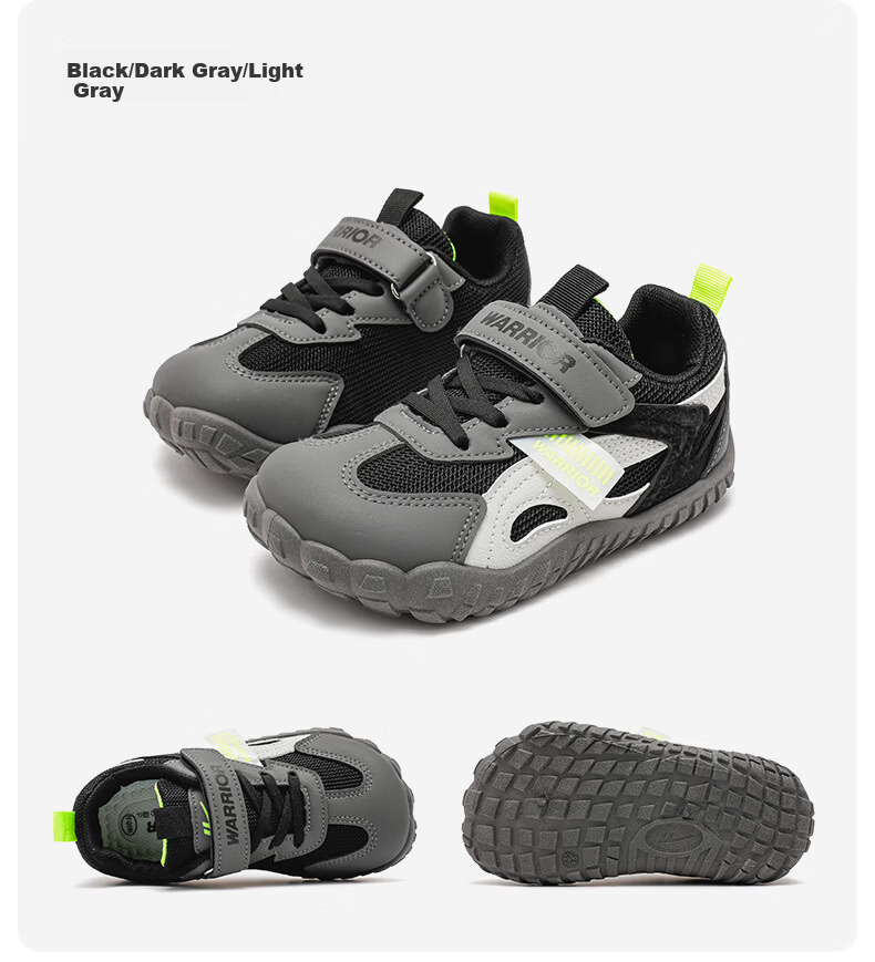 Warrior Kids Sports Shoes Boys Casual Training Shoes Girls Lightweight Running Shoes WZ-2106 Black Dark Gray Light Gray Size 32 15