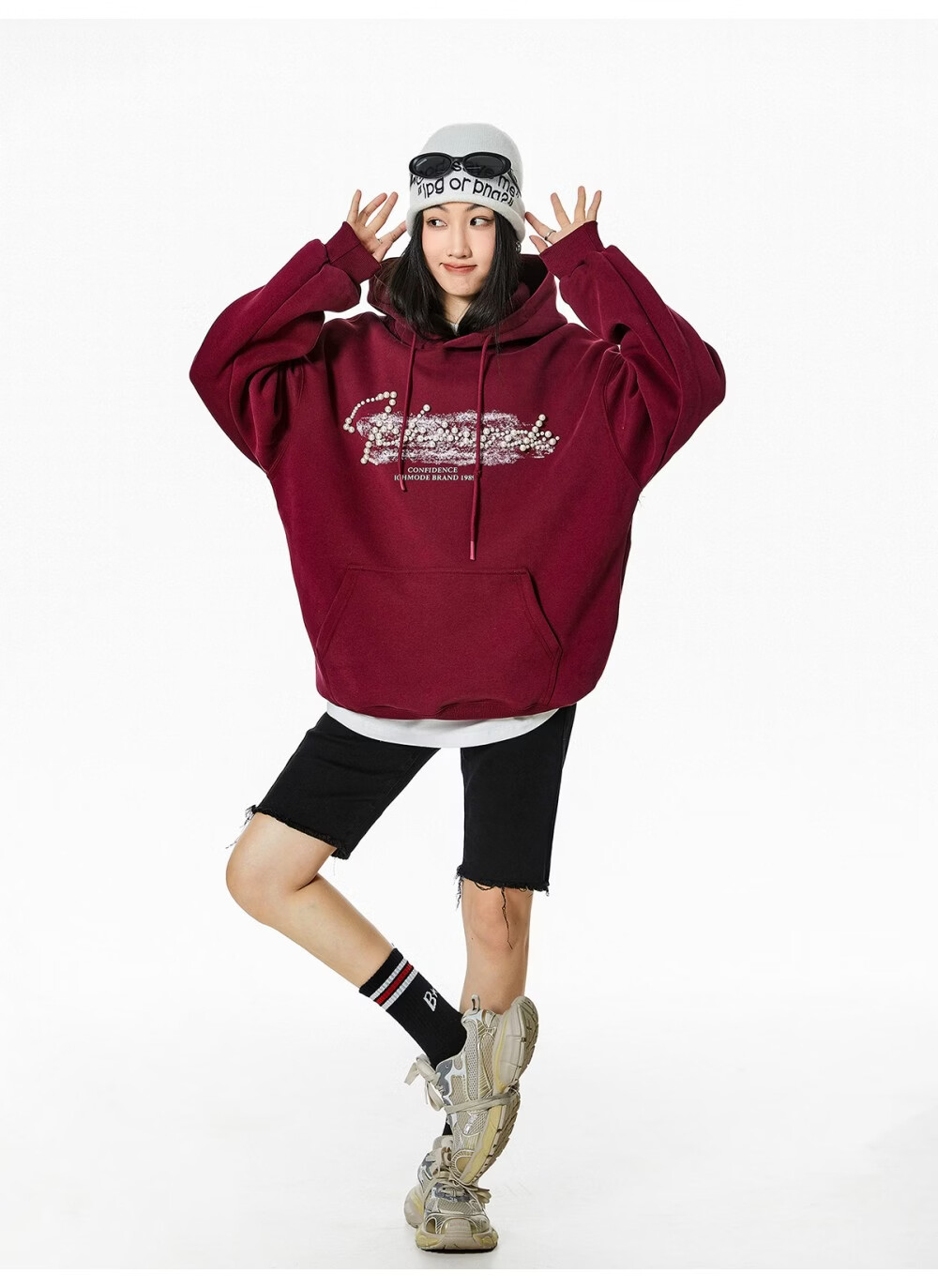 ICH MODE American Style Gray Hoodie Women 2026 Spring New Loose Casual Pullover Jacket White S 30