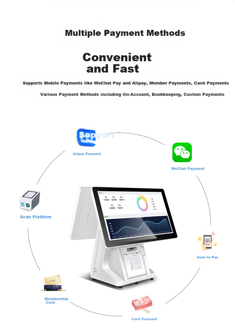 CHANGWANG CW1202 All-in-One Supermarket Cash Register POS System with Weighing, Restaurant Ordering, Meituan Delivery Printing 8