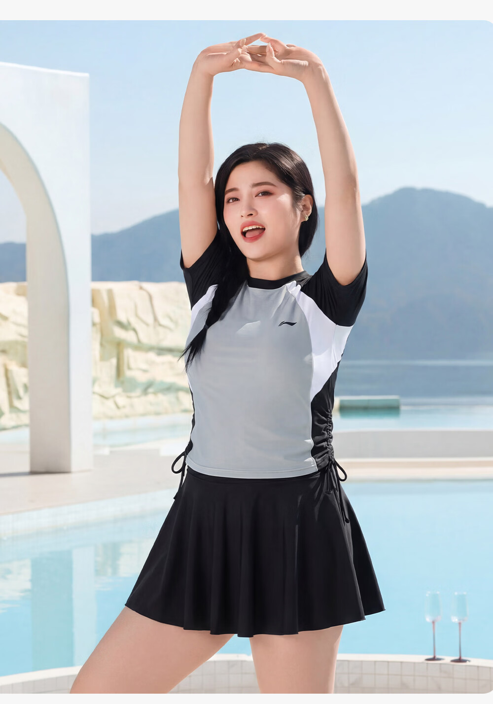 LI-NING Women's Plus Size Swimsuit 2026 New Style Two-Piece Slimming Conservative Swimwear for Over 200 lbs 4