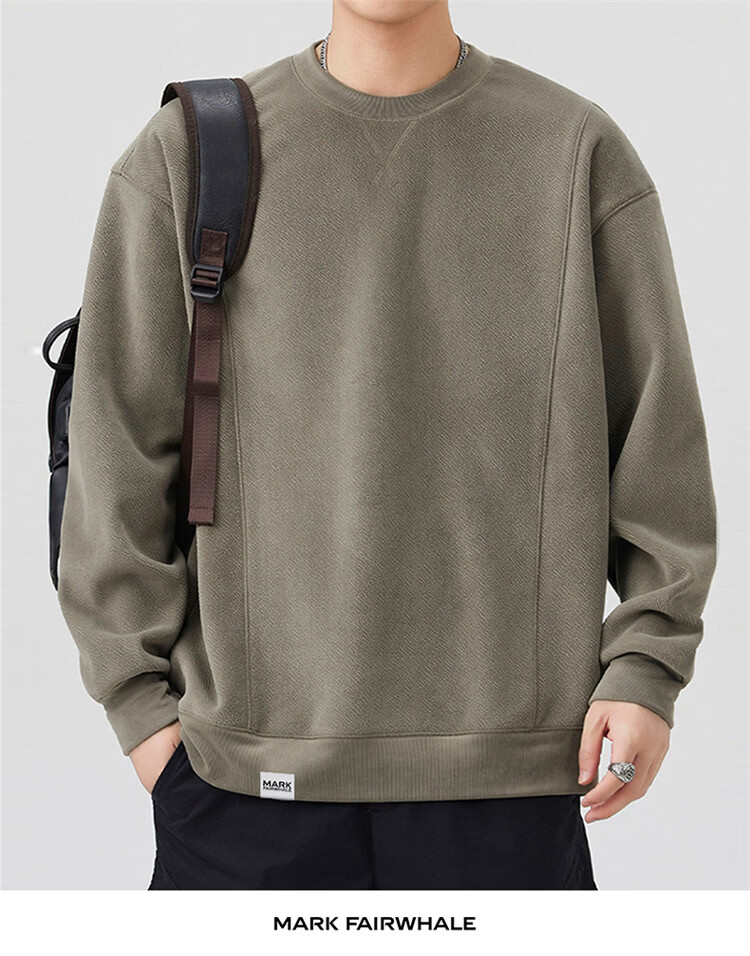 MARK FAIRWHALE Men's Sweatshirt Spring and Autumn Heavyweight Long Sleeve T-Shirt Casual Jacket Top Base Shirt Gray Green XL 3