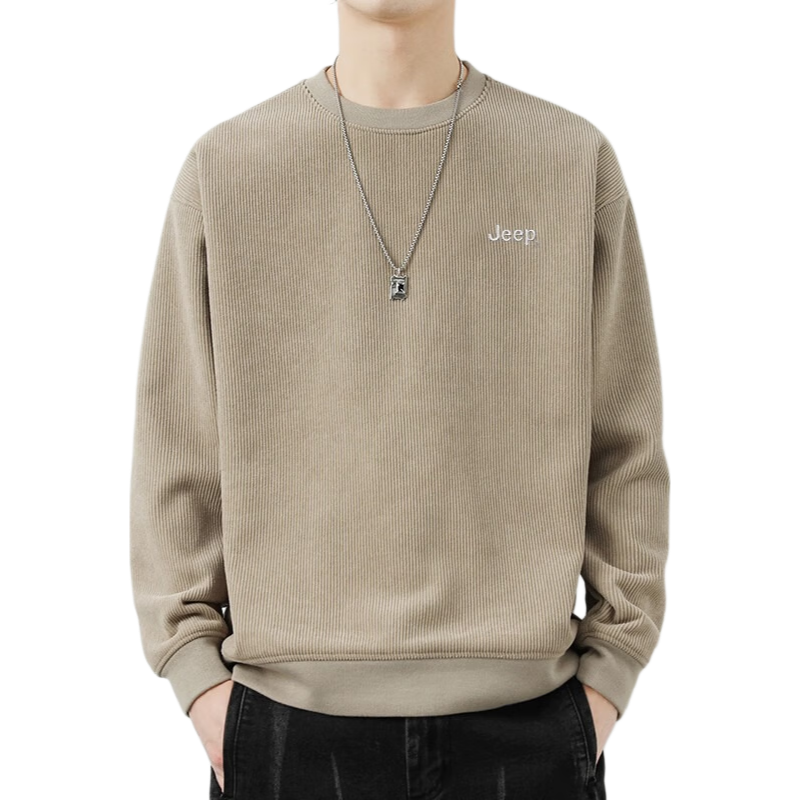 JEEP Men's Sweatshirt, Loose-Fitting Long-Sleeve T-Shirt for Spring And Autumn, Heavyweight Trendy Top, Men's Clothing, Khaki, 3XL