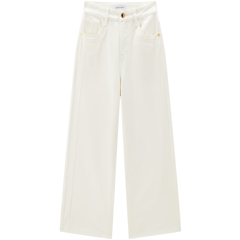 Taipingniao Women's Jeans, Autumn Straight-Leg Pants, Fashionable Casual Versatile Commuter Style, Denim Off-White, M