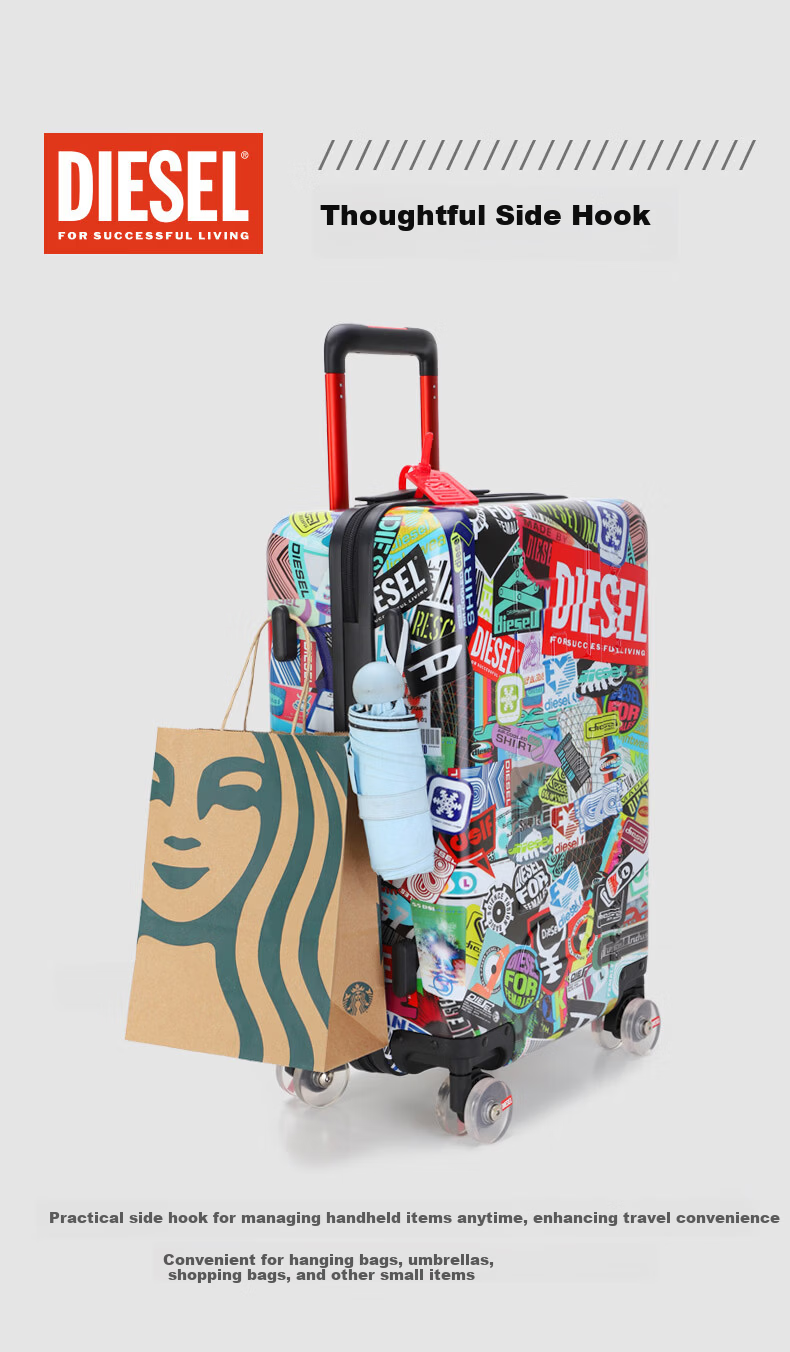 DIESEL Luggage Trendy Personalized Print Large Capacity Unisex Student Travel Suitcase PC Trolley Case 28 Inch Check-in Size 11