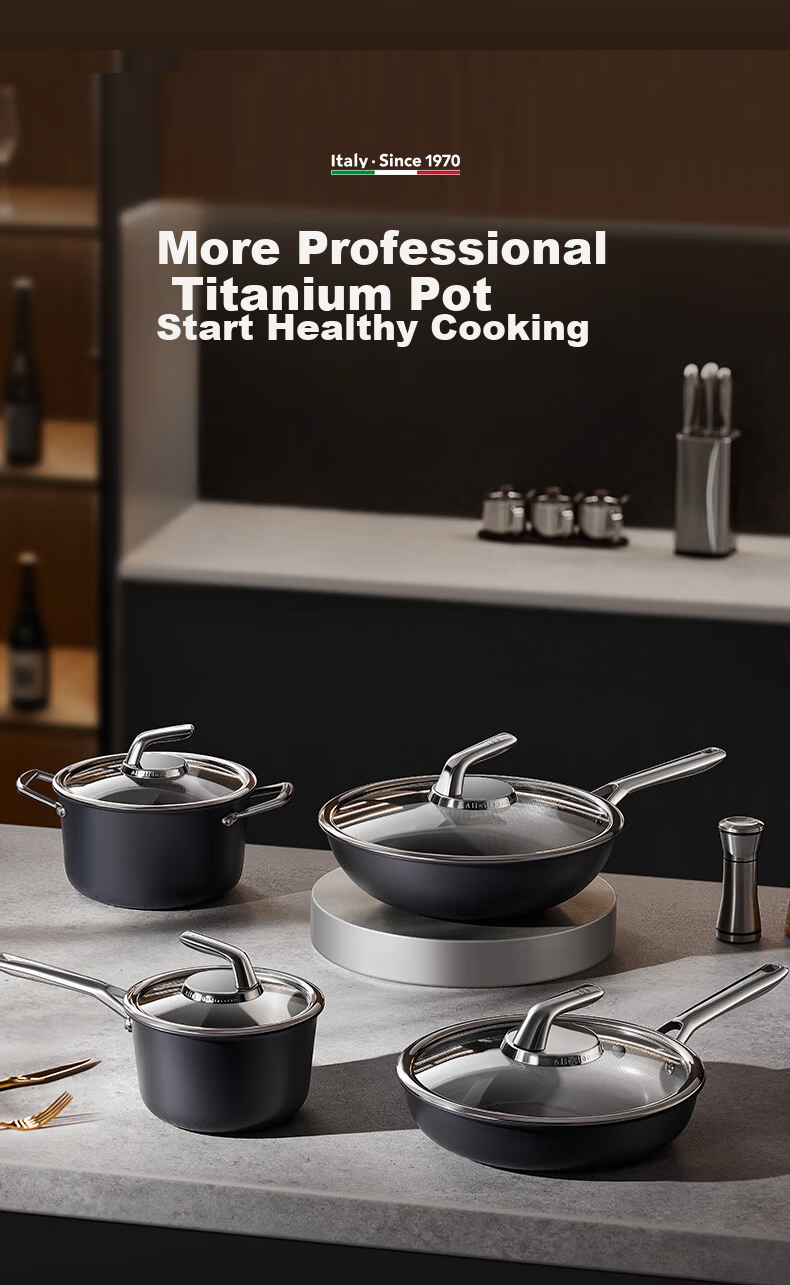 Alluflon Aluflon Pure Titanium Non-Coated Non-Stick Frying Pan Flat Bottom High-Temperature Resistant 32cm 15
