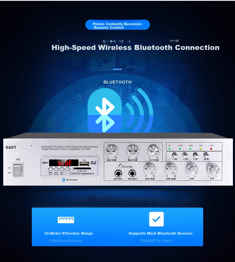 SAST 150W High Power Bluetooth Constant Voltage Amplifier Public Broadcasting Amplifier Ceiling Speaker Wall-mounted Sound Column Home Theater System ST-607 7