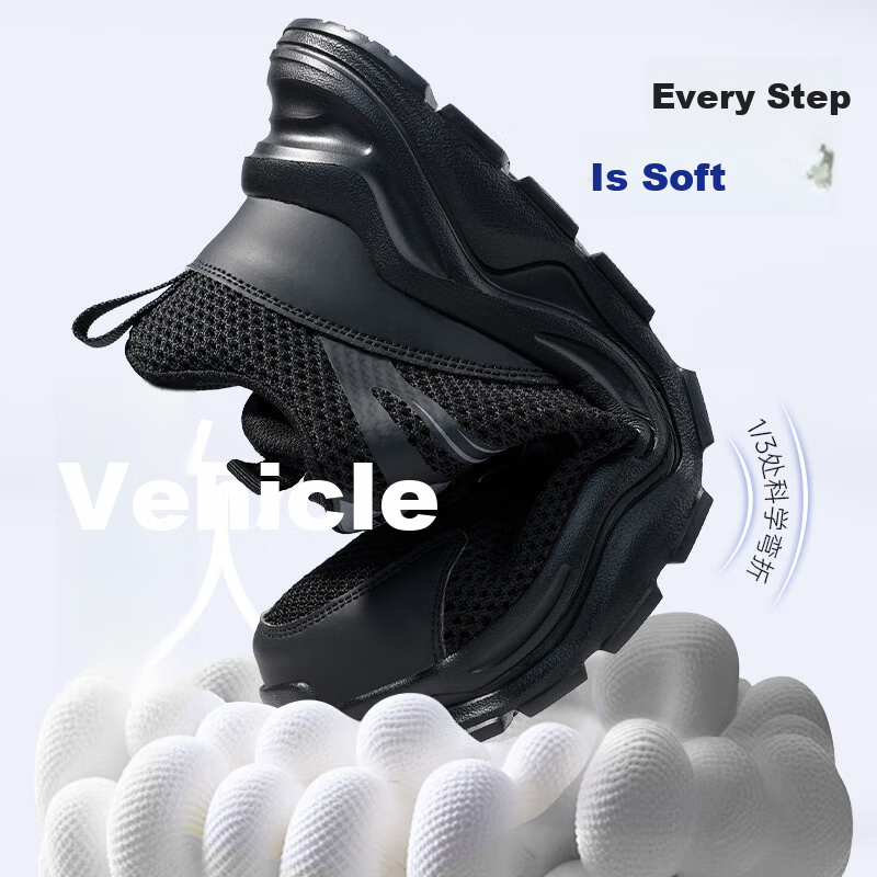 BlueOwl Shield Men's Summer Breathable Anti-Smash Steel Toe Anti-Puncture Ultra-Light Work Construction Safety Shoes DL279BK Size 43