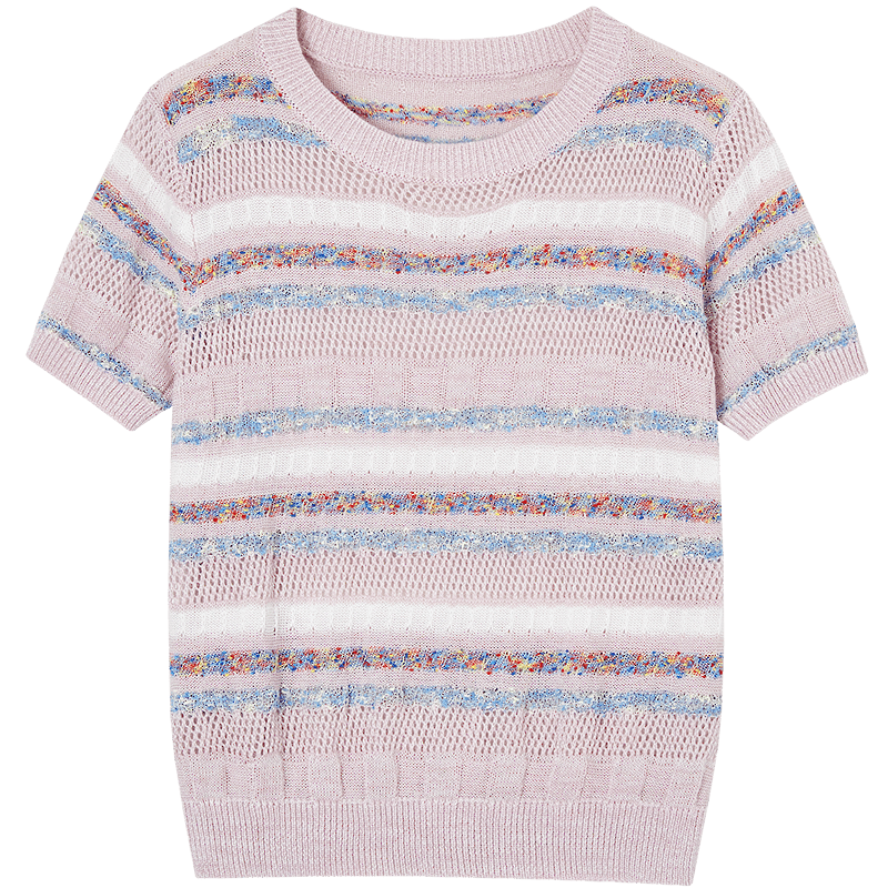 DemanaăMulberry Silk and Wool BlendăSpring Vintage Colorblock Striped Slim Fit Petite Women's Knit Sweater