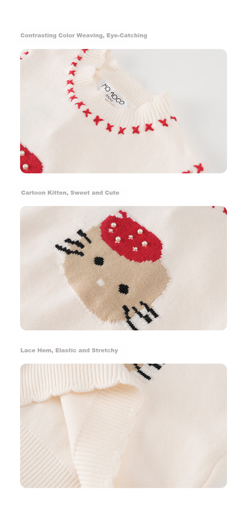 MOMOCO Girls' Vest Autumn Winter Inner Layer Sweet Stylish Cartoon Knit Vest Jacket White Apricot 90 2