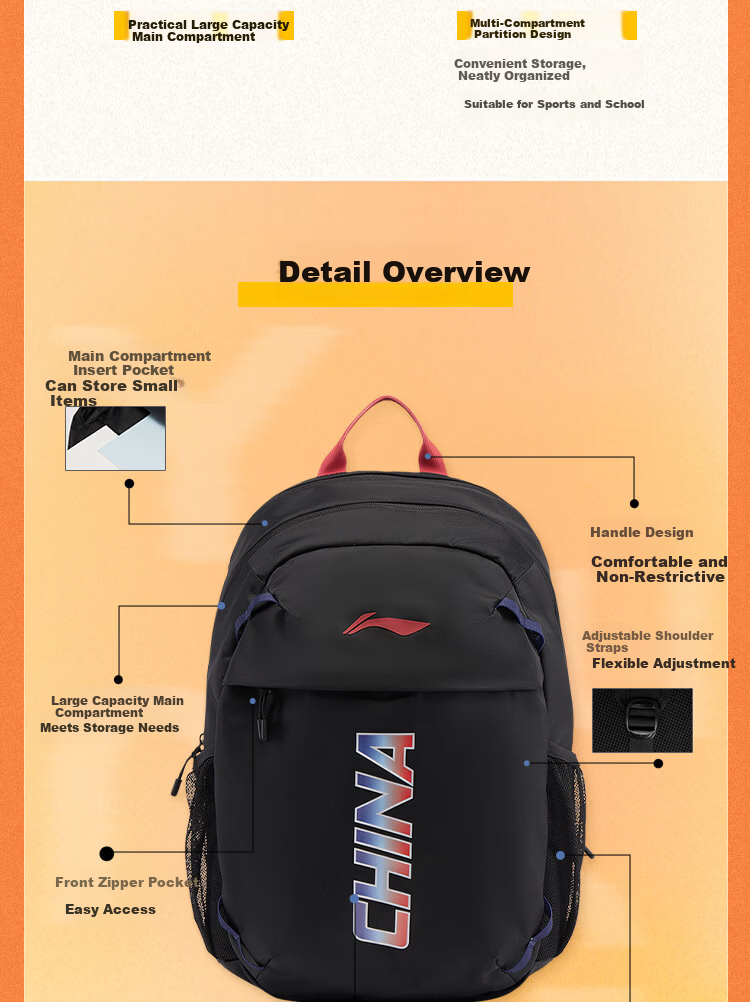 Li-Ning Youth Unisex Adjustable Strap Backpack YBSW015 Comprehensive Fitness Series 4