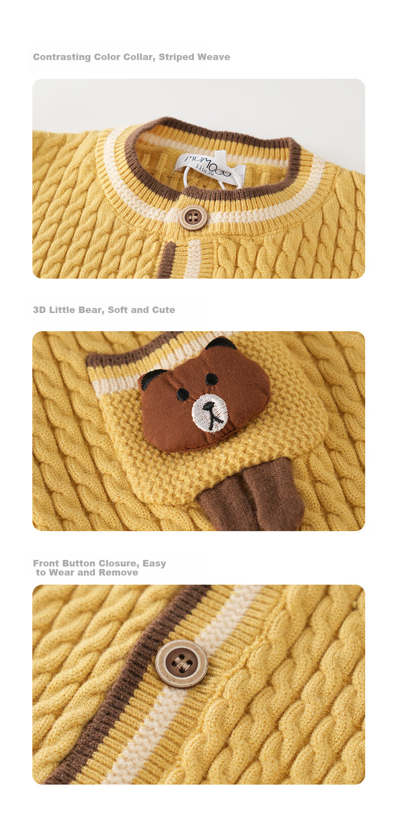 MOMOCO Boys' Cardigan Jacket Spring and Autumn Fashion Sweater Yellow Size 105 4