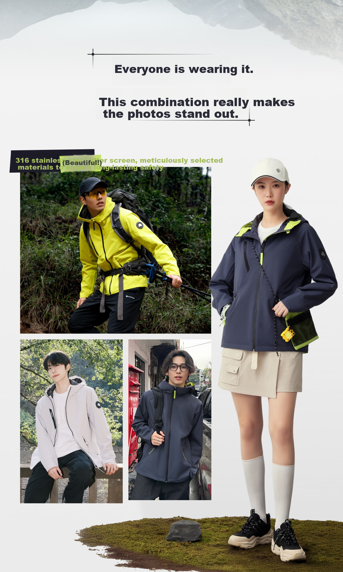 Toread [Mountain Trekking] Softshell Jacket Outdoor Breathable Windproof Waterproof Loose Hiking Mountaineering Coat Ice Grass Blue S 7