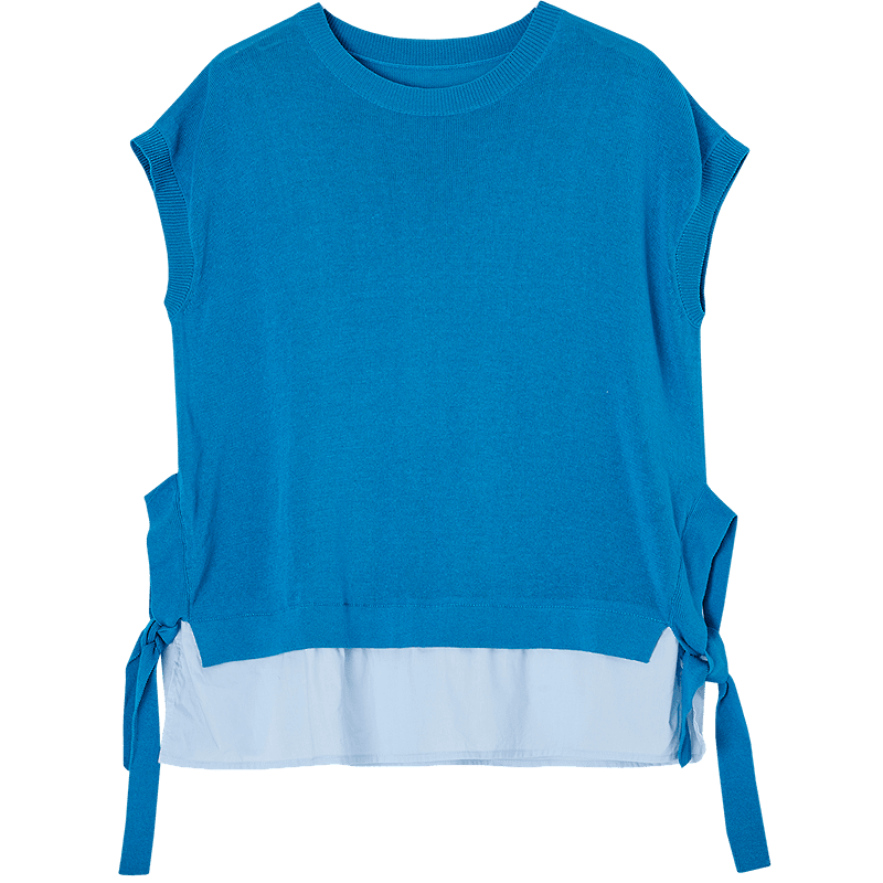 Demana [Linen Lyocell Blend] Spring Split Ribbon Colorblock Short Sleeve Slim Fit Women's Knit Sweater