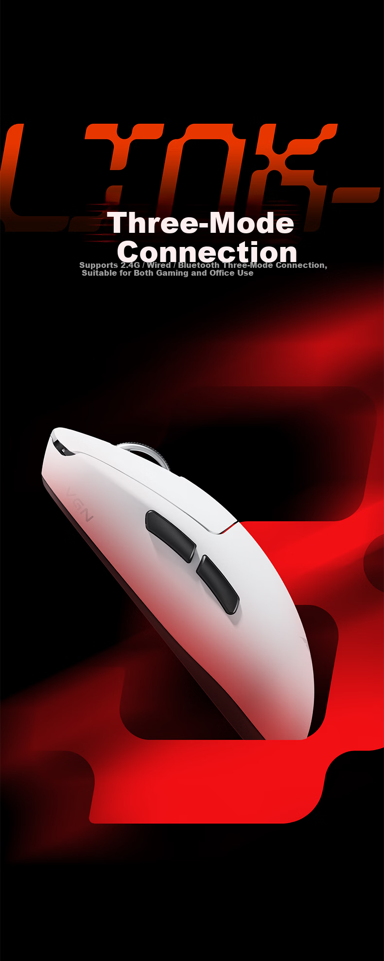 VGN Dragonfly 3 Lightweight Wireless Mouse Gaming Office Long Battery Life Versatile Medium-Large Hand Size Original PAW3311 Tri-Mode Connection Dragonfly 3 SE Rose Red 11