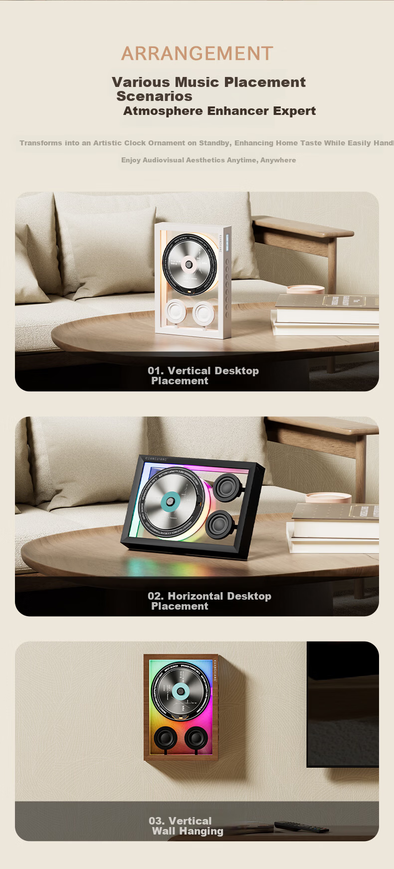 Kuangxiang Bluetooth Speaker Wall Art Music Frame CD Player Ambient Light Bluetooth Speaker for Phone Headphones Men Women Birthday Gift Valentine's Day Gift 12