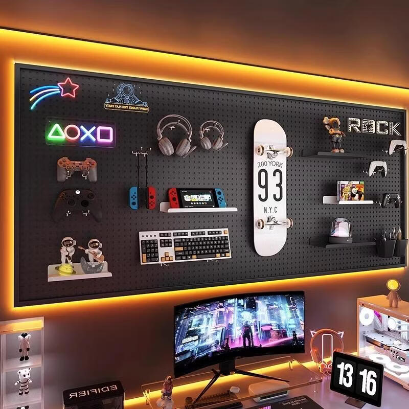Millennium Huafu Pegboard Wall-mounted Gaming Metal Storage Rack Hardware Tool Hanging Display Rack 80x120 Black