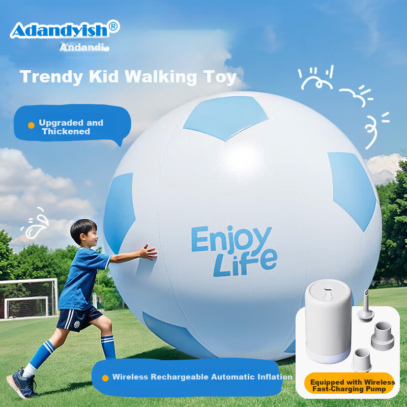 Adandyish Inflatable 60cm Blue Beach Soccer Ball Outdoor Toy Giant Lawn Ball Birthday Gift for Kids