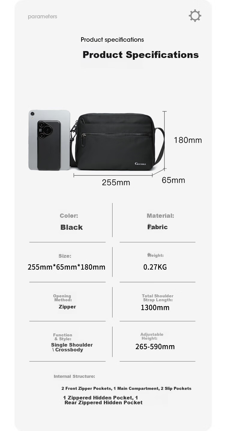 CROCODILE Casual Men's Lightweight Fabric Shoulder Crossbody Bag Commuter Men's Bag Birthday Gift B3071 11