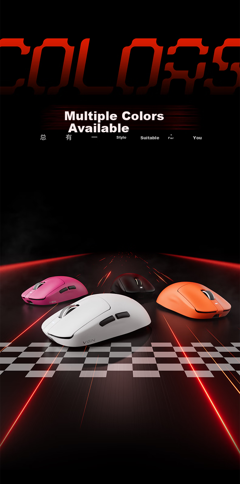 VGN Dragonfly 3 Lightweight Wireless Mouse Gaming Office Long Battery Life Versatile Medium-Large Hand Size Original PAW3311 Tri-Mode Connection Dragonfly 3 SE Rose Red 18