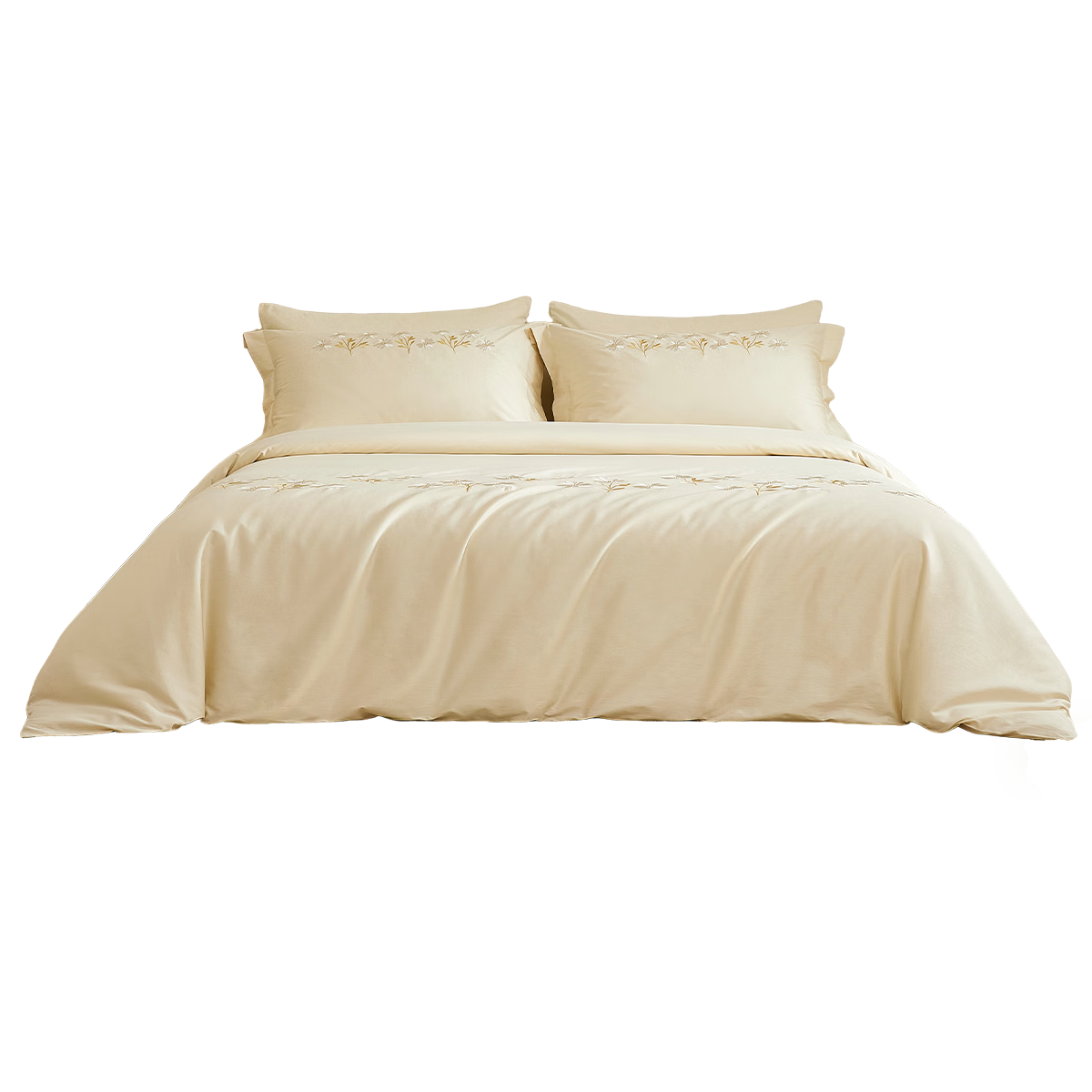 MIDO HOUSE Mingdu Bedding Set, 100 Thread Count Double-Ply Pure Cotton Floral Embroidery Bedsheet - Xuyi Feng Style Four-Piece Set for 1.8m Bed