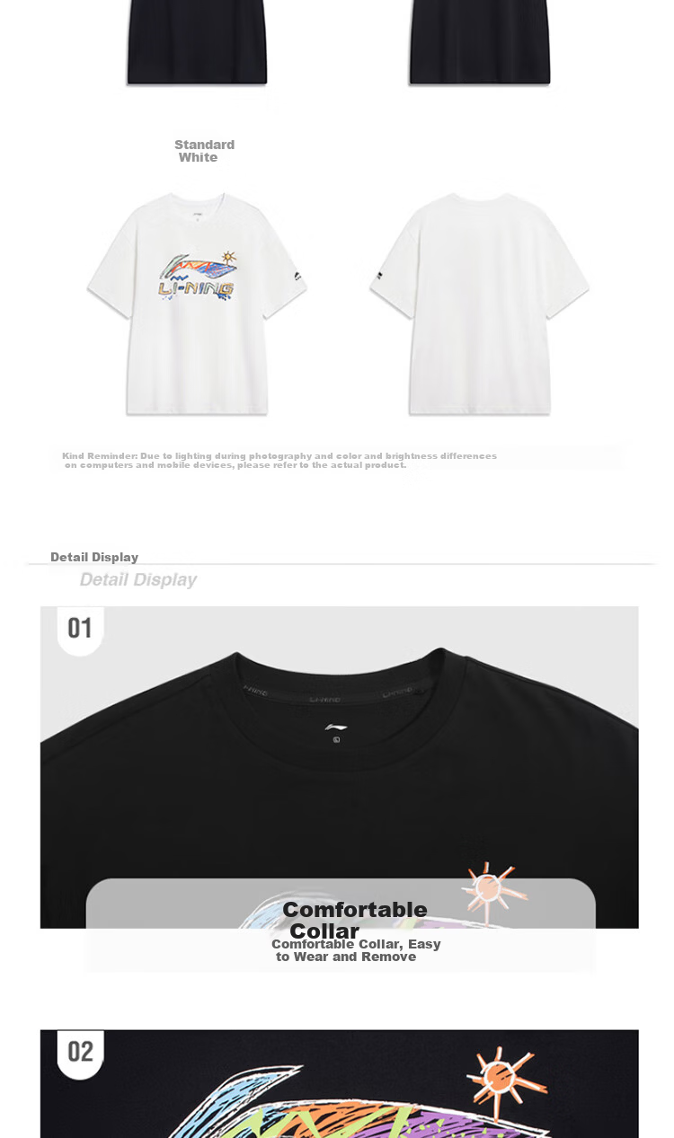 Li-Ning Men's Short Sleeve T-Shirt Summer Loose Casual Large Logo Trendy Cotton Breathable Crew Neck Sports Top 16