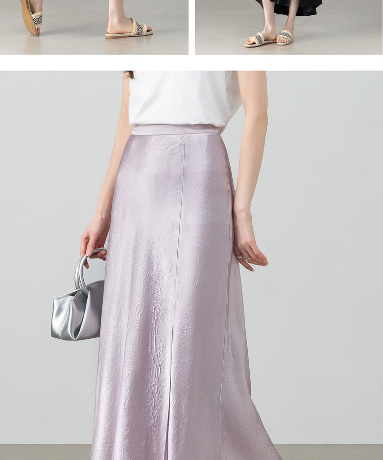 Shangdu Bira Pure Acetate Glossy A-Line Midi Skirt for Women Spring Summer Luxury Commuter Textured Satin Slit Slimming Skirt 17