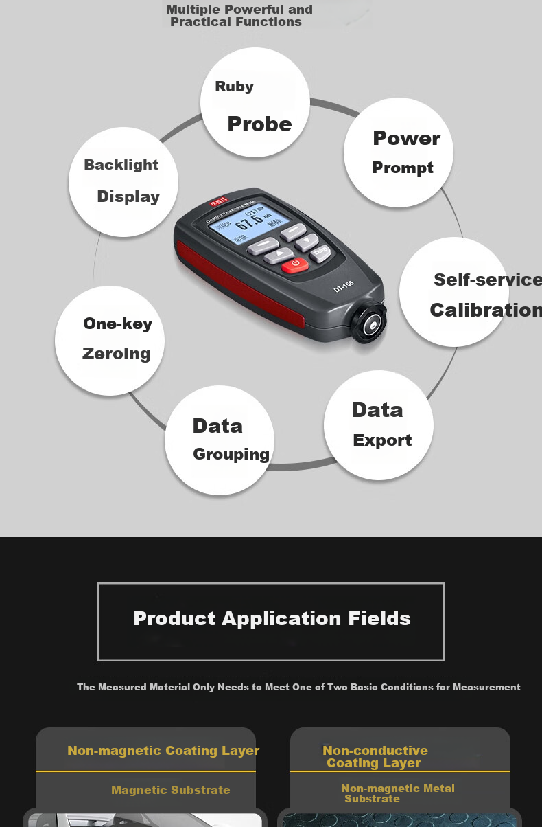 CEM DT-156H Coating Thickness Gauge High-Precision Automotive Non-Destructive Paint Film Meter Industrial Oxide Film Thickness Gauge Upgraded Version 2