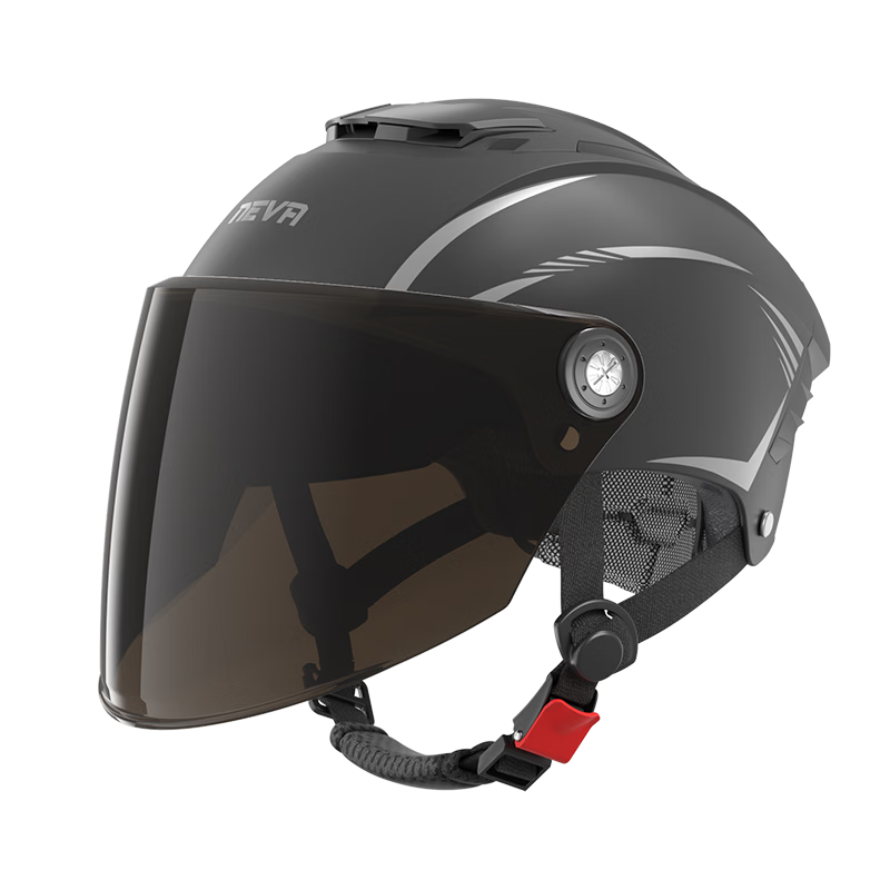 NEVA New National Standard 3C Certified Class A Electric Bike Helmet Unisex Dual Lens Summer Sun Protection Half Helmet Breathable Safety Cap Matte Ink Black - Transparent Long Lens One Size