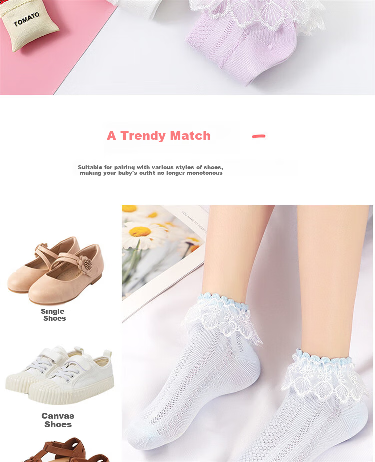 LangSha Children's Socks Girls Summer Thin Lace Edge Dance Socks Cute Versatile Princess Socks White 1 Pink 1 Yellow 1 Blue 1 Purple 1 Foot Length 18-20cm Age 5-7 Size 26-31 2