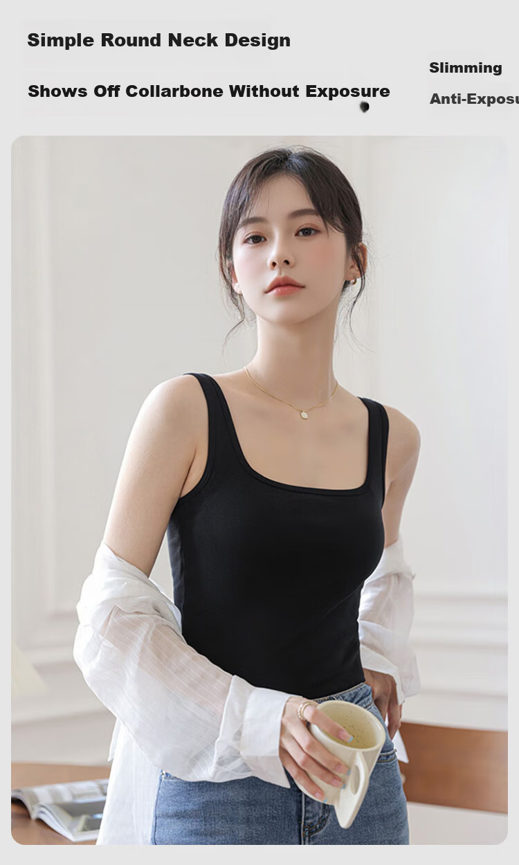 Ordifen [Lyocell Tencel] Women's Thin Camisole Vest Basic Swan Neck Outerwear Gray L 5