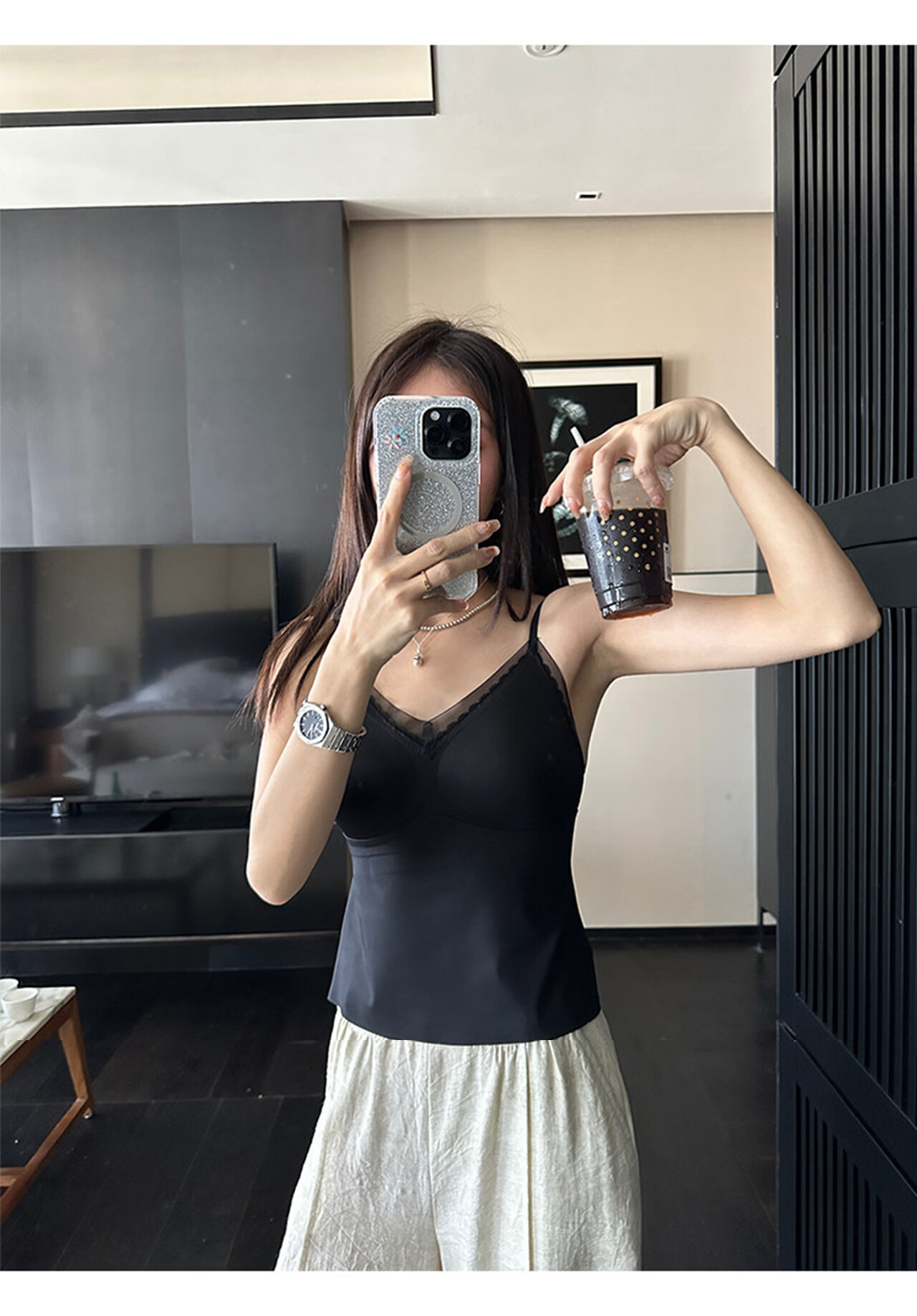 Modal Lace V-Neck Camisole for Women with Ice Silk, Seamless, Padded, Summer Slimming Fashion, Side Breast Coverage, Base Layer Top 15