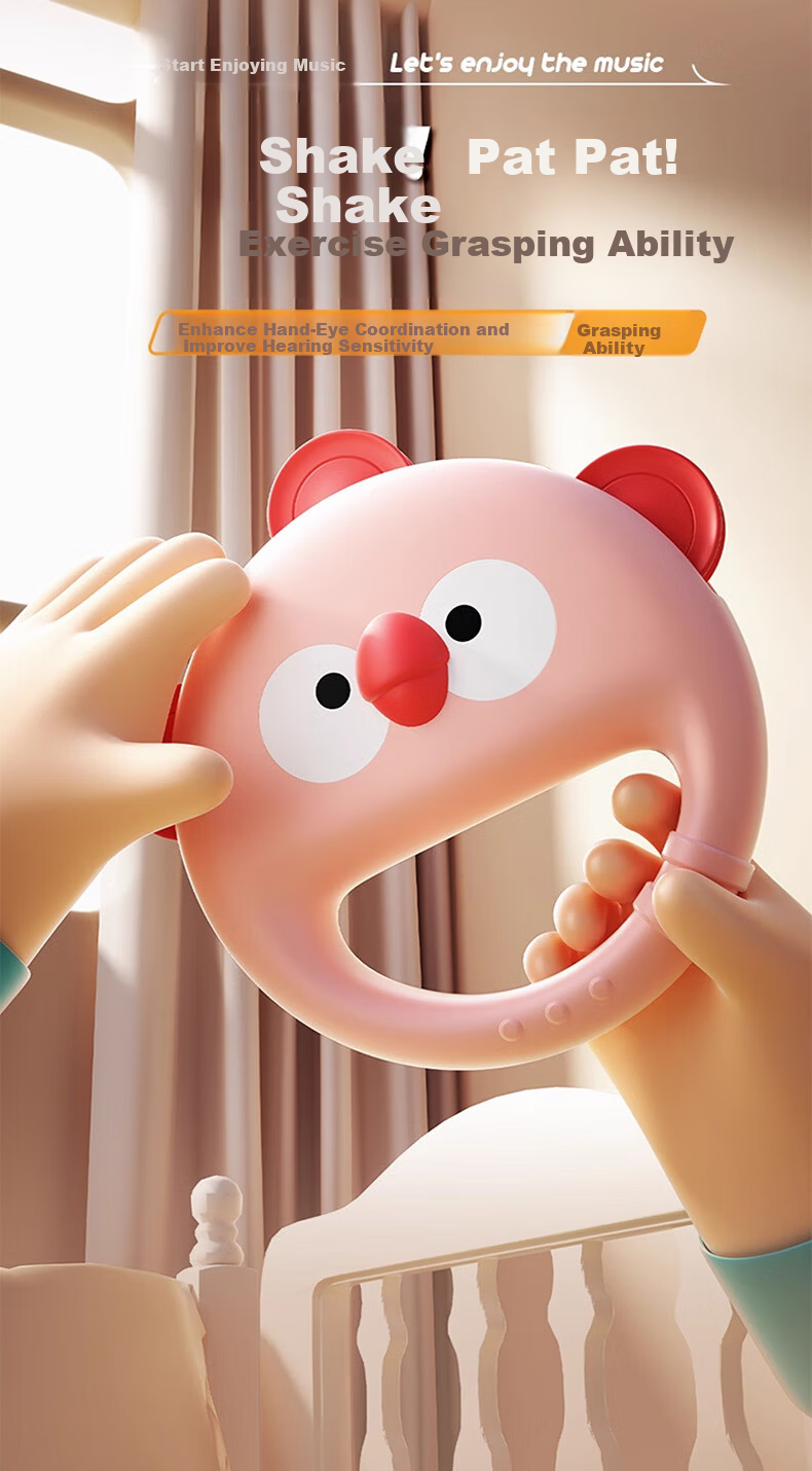 COOKSS Baby Hand Drum 0-1 Year Old 3-6+ Months Children's Percussion Instrument Infant Tambourine Rattle Toy 8