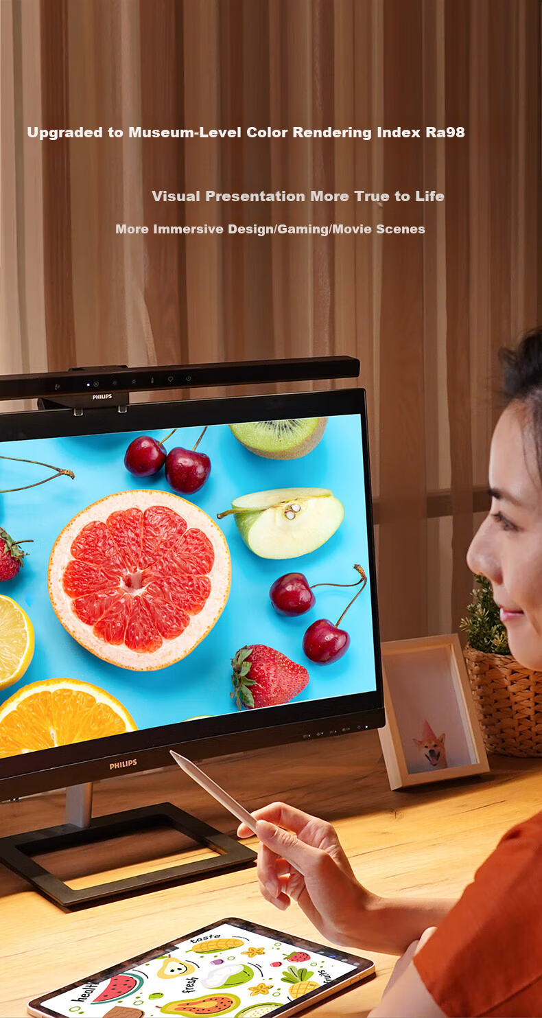 PHILIPS LED Screen Display Monitor Hanging Lamp Computer Curved Display Laptop Smart Blue Light Protection Desk Lamp [High CRI Ra98] 10W Length 550mm 20