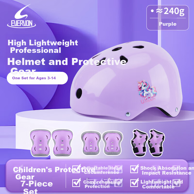 EVERVON Kids Roller Skating Protective Gear Set Cycling Inline Skates Skateboard Balance Bike Bicycle Safety Equipment Purple JS03