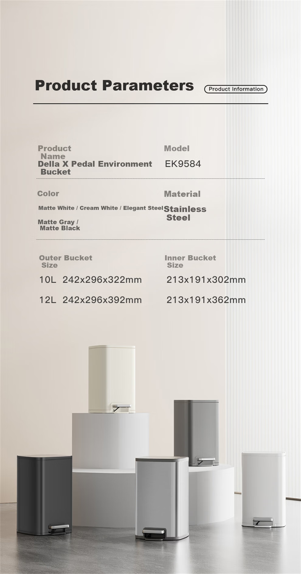 EKO 10L Stainless Steel Pedal Trash Can with Lid Large Household Bathroom Kitchen Model 9584 Recommended by Zhang Ruoyun 14