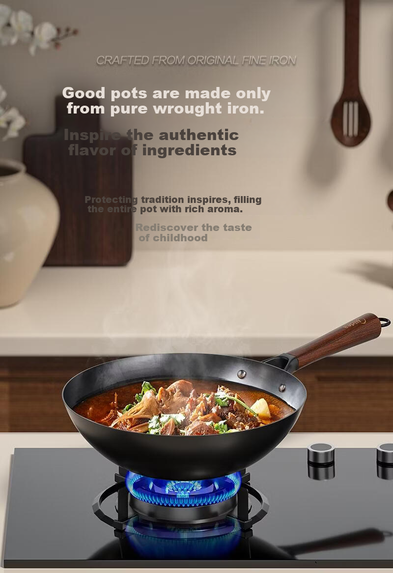 Midea Cast Iron Stir-Fry Pan Non-Coated Non-Stick Rust-Resistant 28cm Flat Bottom Frying Pan Compatible with Induction Cookers 9