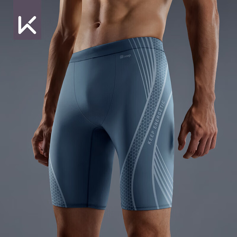 Keep Men's Quick-Dry Anti-Embarrassment Five-Point Swim Trunks Professional Racing Swimwear 131 Gray Blue L